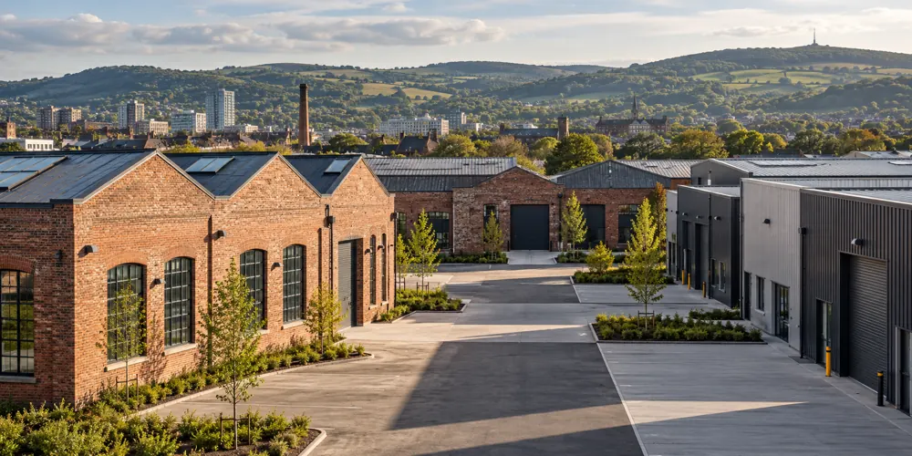 Brick commercial workshops and industrial units in a South Yorkshire setting